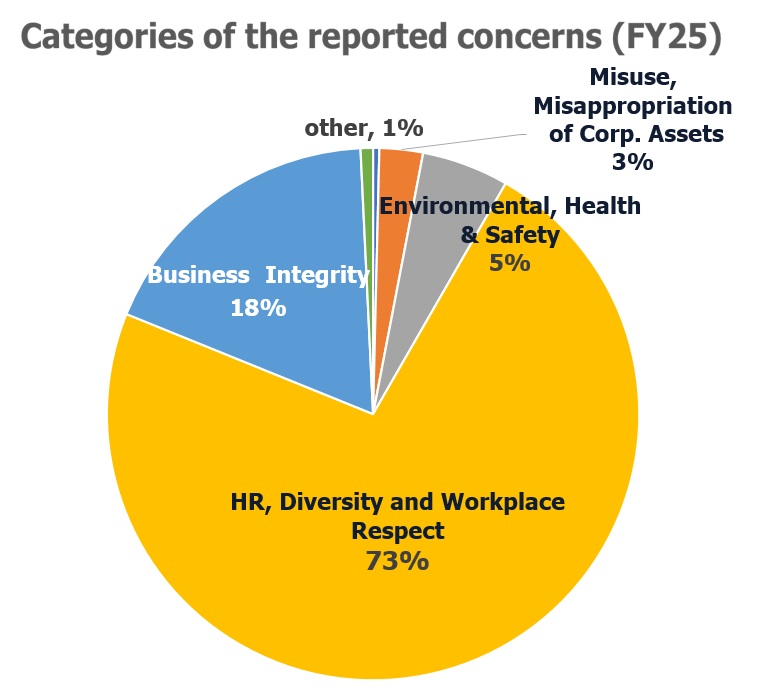 Categories of the reported concerns